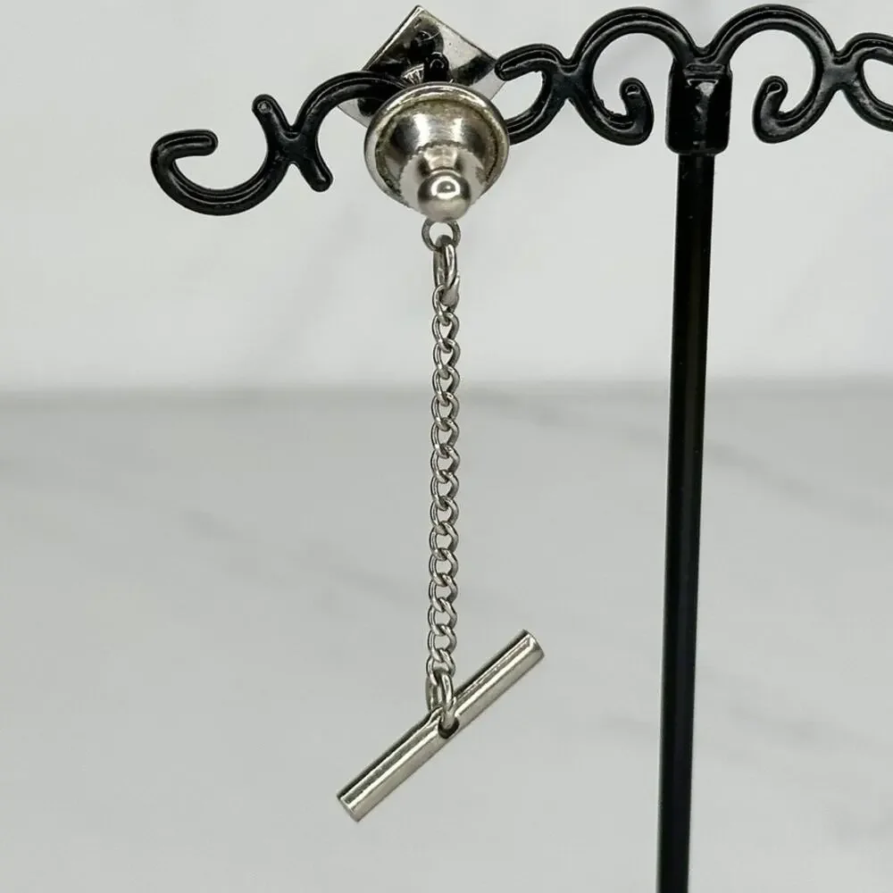 Vintage Faux Pearl Silver Tone Square Lapel Tie Tack Pin ✨